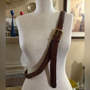 Genuine Leather Braided Woven Belt | Solid Brass Buckle | Size 44/110